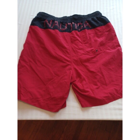 Nautica swim trunks shorts mens M red navy spellout mesh briefs pockets beach - Picture 1 of 7